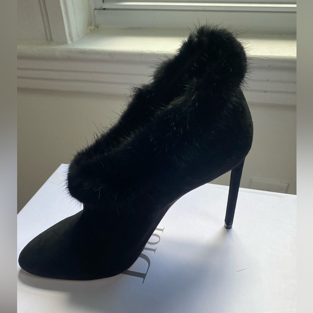 Christian Dior Black Suede & Mink Trim Frisson Booties